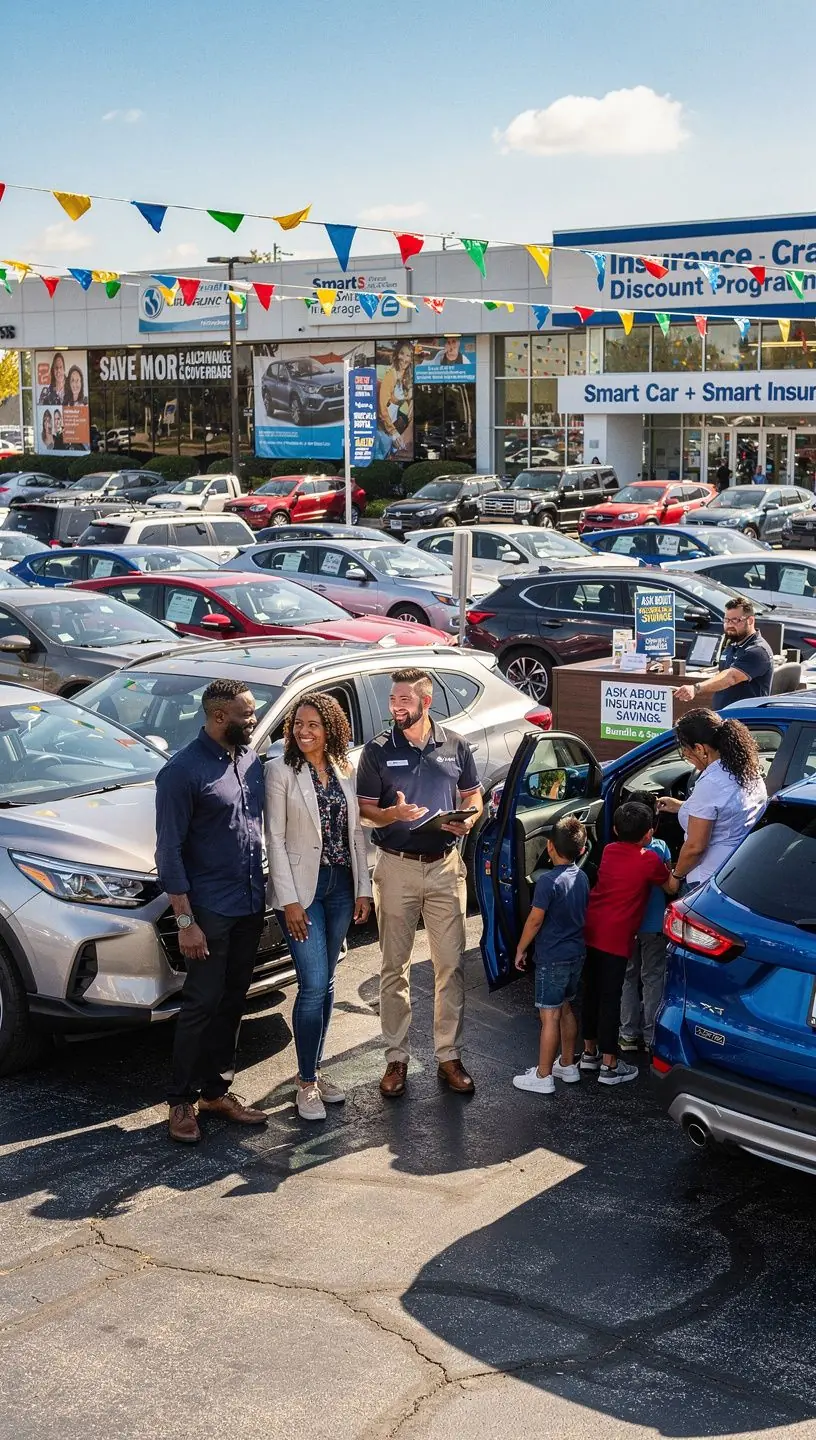 Счастливая семья в машине, символизирующая защиту и безопасность на дороге.